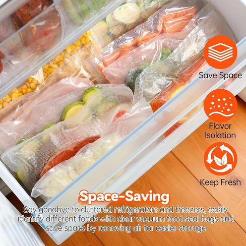 Upright Food Vacuum Sealer Bags Compatible with InstaSeal | 60PCS Vacuum Sealer Bags Replacement,Pre-Cut,Food Grade for Storage, Meal Prep or Sous Vide,9.8 *11.8& 7.8 * 9.8" in Kuwait