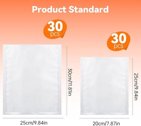 Upright Food Vacuum Sealer Bags Compatible with InstaSeal | 60PCS Vacuum Sealer Bags Replacement,Pre-Cut,Food Grade for Storage, Meal Prep or Sous Vide,9.8 *11.8& 7.8 * 9.8" in Kuwait
