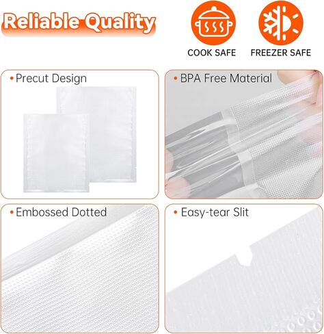 Upright Food Vacuum Sealer Bags Compatible with InstaSeal | 60PCS Vacuum Sealer Bags Replacement,Pre-Cut,Food Grade for Storage, Meal Prep or Sous Vide,9.8 *11.8& 7.8 * 9.8" in Kuwait