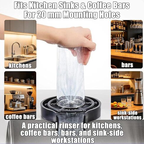 Glass Rinser for Sink Upgrade Faucet Glass Rinser Head with Tray High Pressure 360° Rotating Spray Cup Washer Bottle Cleaner, Stainless Steel Bar Sink Accessories for Kitchen Coffee Bar Restaurant in Kuwait
