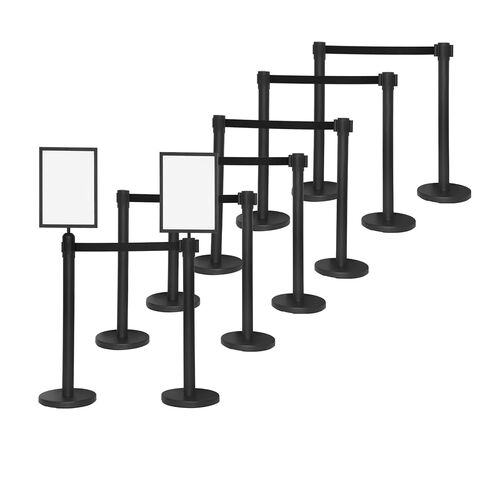 12 Pack Crowd Control Stanchion Set with 9.8ft Retractable Belt, Safety Barrier Post & 2 Pcs Sign Holder - Black Heavy Duty Crowd Control Barriers for Events, Weddings, Theaters, Exhibitions in Kuwait