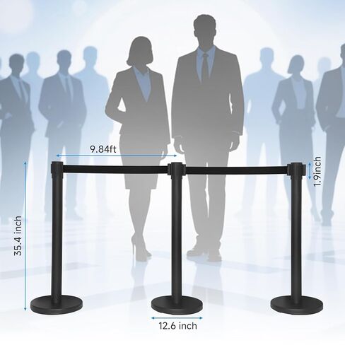 12 Pack Crowd Control Stanchion Set with 9.8ft Retractable Belt, Safety Barrier Post & 2 Pcs Sign Holder - Black Heavy Duty Crowd Control Barriers for Events, Weddings, Theaters, Exhibitions in Kuwait