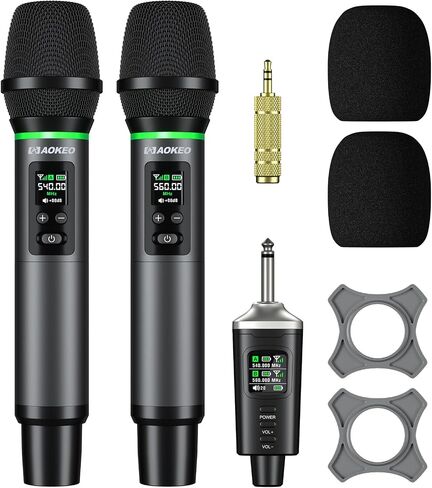 Aokeo Wireless Microphone, AK-22P Metal Wireless Mic Set with Case, Handheld Cordless Dynamic Microphones for Singing, Karaoke, Church, DJ, 130ft Range in Kuwait