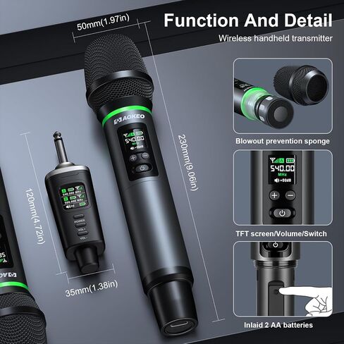 Aokeo Wireless Microphone, AK-22P Metal Wireless Mic Set with Case, Handheld Cordless Dynamic Microphones for Singing, Karaoke, Church, DJ, 130ft Range in Kuwait