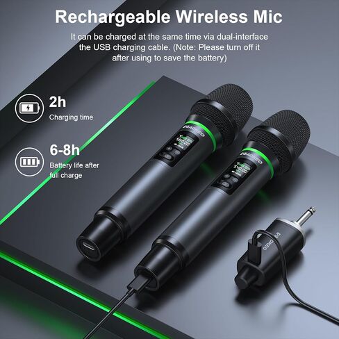Aokeo Wireless Microphone, AK-22P Metal Wireless Mic Set with Case, Handheld Cordless Dynamic Microphones for Singing, Karaoke, Church, DJ, 130ft Range in Kuwait