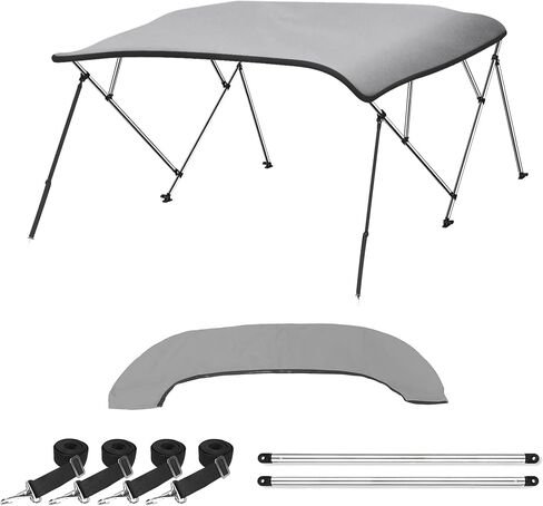 TruNorth 3 Bow 4 Bow Bimini Top للقوارب - مظلة قماش مقاومة للماء من الدرجة البحرية مع إطار من الألومنيوم مقاس 1 بوصة، وأعمدة دعم، وأشرطة، وأجهزة وحذاء للتخزين (رمادي فاتح، 3 أقواس 6'L × 46 بوصة ارتفاع × 79 بوصة - 84 بوصة عرض) in Kuwait