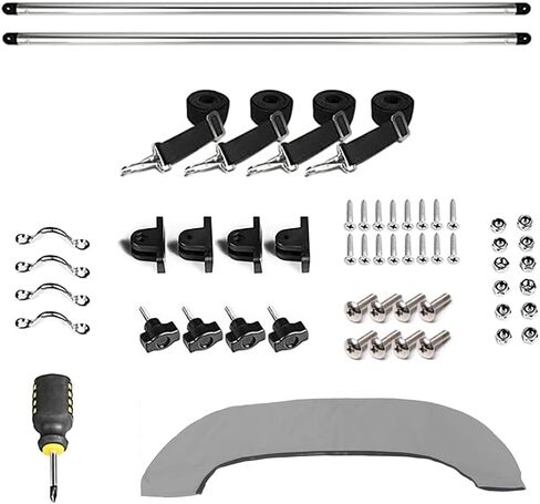 TruNorth 3 Bow 4 Bow Bimini Top للقوارب - مظلة قماش مقاومة للماء من الدرجة البحرية مع إطار من الألومنيوم مقاس 1 بوصة، وأعمدة دعم، وأشرطة، وأجهزة وحذاء للتخزين (رمادي فاتح، 3 أقواس 6'L × 46 بوصة ارتفاع × 79 بوصة - 84 بوصة عرض) in Kuwait