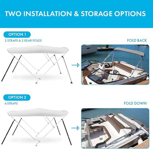 TruNorth 3 Bow 4 Bow Bimini Top للقوارب - مظلة قماش مقاومة للماء من الدرجة البحرية مع إطار من الألومنيوم مقاس 1 بوصة، وأعمدة دعم، وأشرطة، وأجهزة وحذاء للتخزين (رمادي فاتح، 3 أقواس 6'L × 46 بوصة ارتفاع × 79 بوصة - 84 بوصة عرض) in Kuwait