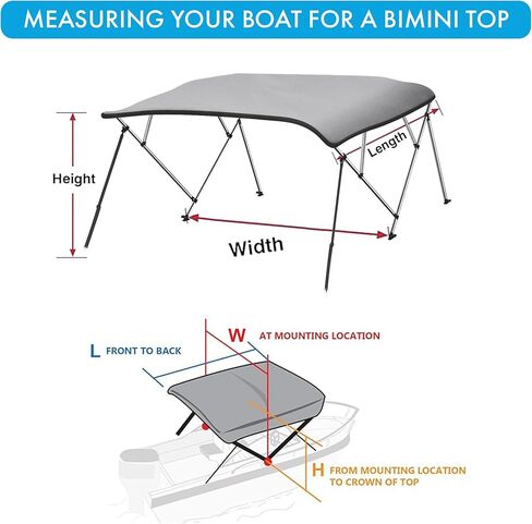 TruNorth 3 Bow 4 Bow Bimini Top للقوارب - مظلة قماش مقاومة للماء من الدرجة البحرية مع إطار من الألومنيوم مقاس 1 بوصة، وأعمدة دعم، وأشرطة، وأجهزة وحذاء للتخزين (رمادي فاتح، 3 أقواس 6'L × 46 بوصة ارتفاع × 79 بوصة - 84 بوصة عرض) in Kuwait