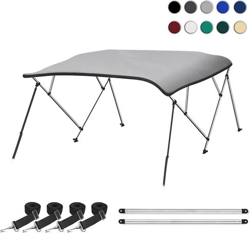 TruNorth 3 Bow 4 Bow Bimini Top للقوارب - مظلة قماش مقاومة للماء من الدرجة البحرية مع إطار من الألومنيوم مقاس 1 بوصة، وأعمدة دعم، وأشرطة، وأجهزة وحذاء للتخزين (رمادي فاتح، 3 أقواس 6'L × 46 بوصة ارتفاع × 79 بوصة - 84 بوصة عرض) in Kuwait