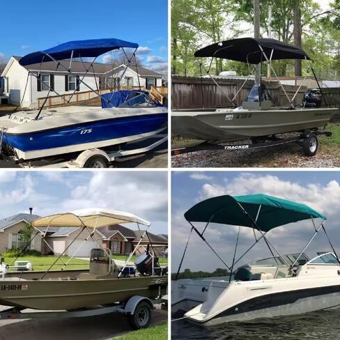 TruNorth 3 Bow 4 Bow Bimini Top للقوارب - مظلة قماش مقاومة للماء من الدرجة البحرية مع إطار من الألومنيوم مقاس 1 بوصة، وأعمدة دعم، وأشرطة، وأجهزة وحذاء للتخزين (رمادي فاتح، 3 أقواس 6'L × 46 بوصة ارتفاع × 79 بوصة - 84 بوصة عرض) in Kuwait