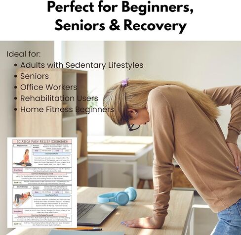 Sciatica Pain Relief Exercise Chart, Lower Back & Nerve Stretching Poster for Home Physical Therapy, Hip, Glute & Leg Mobility, for Seniors & Adults in Kuwait