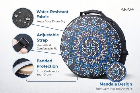 ARAW Shamanic Drums Bag, Bodhran Drum Case, Handmade Frame Drum Bag, Hand Drum Protection, Drum Case, Cordura Bag (16 Inches X 3 Inches) in Kuwait