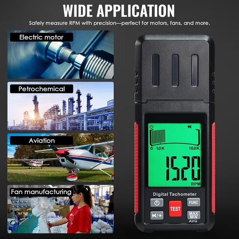 Digital Laser Tachometer High-Precision Non-Contact Tachometer 10-99,999RPM Handheld Professional RPM Meter with Reflection Tape, MAX/MIN/AVG, Photoelectric Sensing, Large LCD Backlight Data Hold in Kuwait