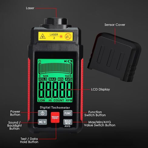 Digital Laser Tachometer High-Precision Non-Contact Tachometer 10-99,999RPM Handheld Professional RPM Meter with Reflection Tape, MAX/MIN/AVG, Photoelectric Sensing, Large LCD Backlight Data Hold in Kuwait