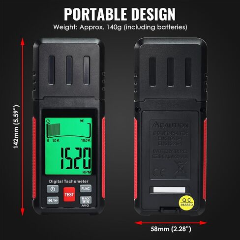 Digital Laser Tachometer High-Precision Non-Contact Tachometer 10-99,999RPM Handheld Professional RPM Meter with Reflection Tape, MAX/MIN/AVG, Photoelectric Sensing, Large LCD Backlight Data Hold in Kuwait