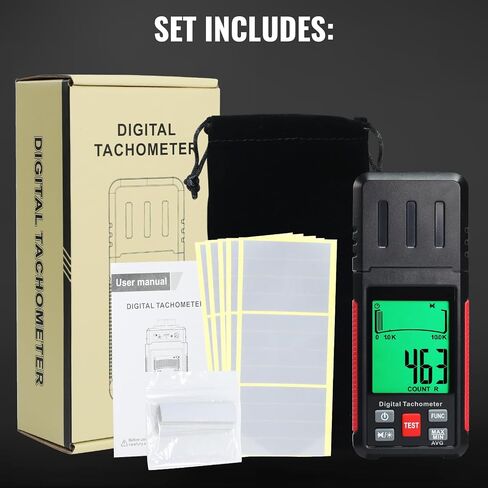 Digital Laser Tachometer High-Precision Non-Contact Tachometer 10-99,999RPM Handheld Professional RPM Meter with Reflection Tape, MAX/MIN/AVG, Photoelectric Sensing, Large LCD Backlight Data Hold in Kuwait