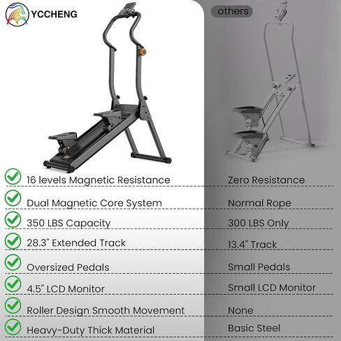 YCCHENG Magnetic Stair Stepper 16-Level Adjustable Resistance Foldable Vertical Stair Climber Smart Monitor 350LBS Capacity Home Gym Stairmaster Machine in Kuwait