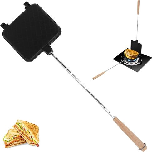 Buachois Cast Iron Camp Pie Cooker,Pie Irons for Camping,Cast Iron Sandwich Maker,Campfire Cooking Equipment for Grilling & Outdoor Cooking,for Toasted Pies,Grilled Sandwiches,and Meats in Kuwait