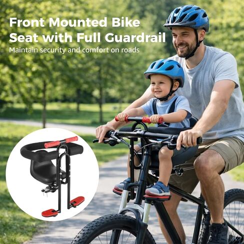 Front Mounted Bike Seat with Full Guardrail, Opening Safety Bar with Foldable Non Slip Footrests, Soft Foam Rail and Handlebar for Touring, City Rides in Kuwait