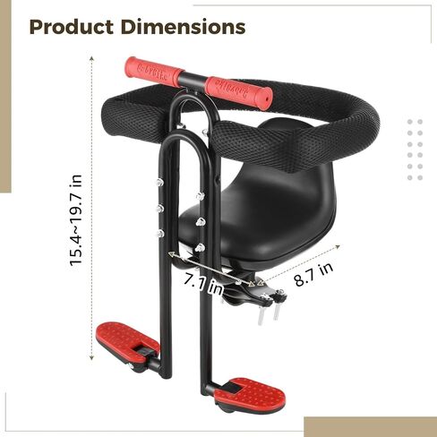 Front Mounted Bike Seat with Full Guardrail, Opening Safety Bar with Foldable Non Slip Footrests, Soft Foam Rail and Handlebar for Touring, City Rides in Kuwait