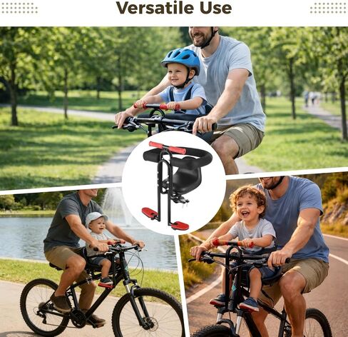 Front Mounted Bike Seat with Full Guardrail, Opening Safety Bar with Foldable Non Slip Footrests, Soft Foam Rail and Handlebar for Touring, City Rides in Kuwait