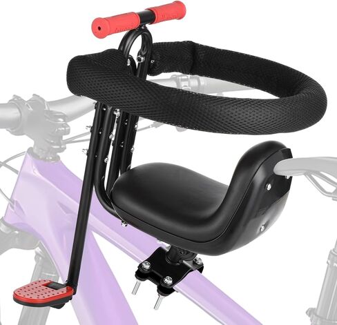 Front Mounted Bike Seat with Full Guardrail, Opening Safety Bar with Foldable Non Slip Footrests, Soft Foam Rail and Handlebar for Touring, City Rides in Kuwait