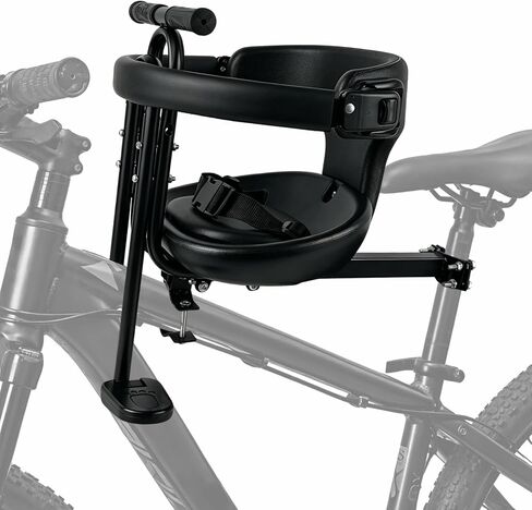 Front Mount Kids Bike Seat, Guardrail, Safety Belt, Pedals, 1-3Y, MTB | Steel frame,1-3Y,safety belt,guardrail,pedals,dual-point mount,fits 26/27.5in MTBs & front-crossbar adult bikes in Kuwait