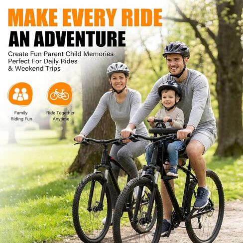 Front Mount Kids Bike Seat, Guardrail, Safety Belt, Pedals, 1-3Y, MTB | Steel frame,1-3Y,safety belt,guardrail,pedals,dual-point mount,fits 26/27.5in MTBs & front-crossbar adult bikes in Kuwait