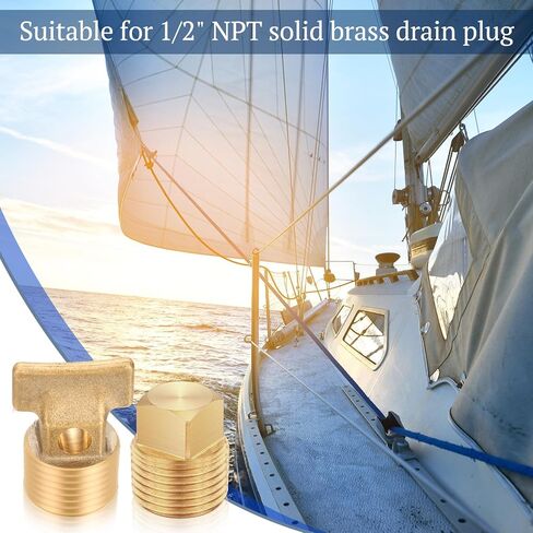 4 Pcs 1/2" NPT Solid Brass Drain Plugs, Commonly Applied in Boat Hulls, 2 Shaped Solid Brass Boat Hull Spare Garboard Drain Plug for Many Models in Kuwait