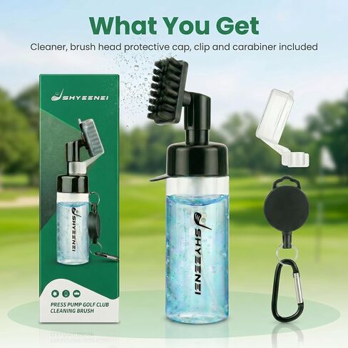 Golf Club Cleaner with Water Brush – Push-Activated Groove Tool, Transparent Reservoir, Portable with Retractable Clip for Golf Bag in Kuwait