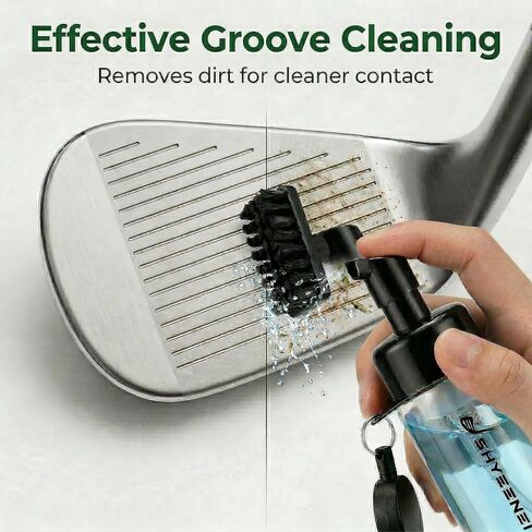 Golf Club Cleaner with Water Brush – Push-Activated Groove Tool, Transparent Reservoir, Portable with Retractable Clip for Golf Bag in Kuwait