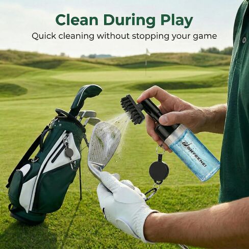 Golf Club Cleaner with Water Brush – Push-Activated Groove Tool, Transparent Reservoir, Portable with Retractable Clip for Golf Bag in Kuwait