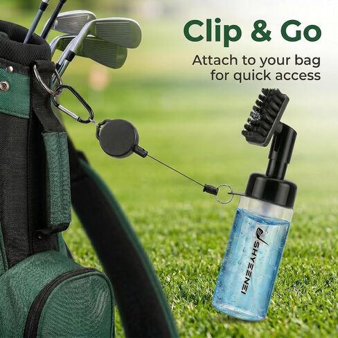 Golf Club Cleaner with Water Brush – Push-Activated Groove Tool, Transparent Reservoir, Portable with Retractable Clip for Golf Bag in Kuwait