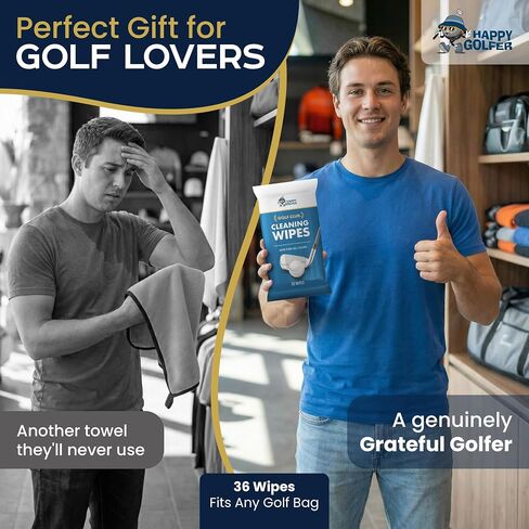 Happy Golfer Golf Gifts for Men | Golf Club Cleaning & Polishing Wipes (36 Pack) | Premium Golf Accessories for Men | Gifts for Golfers in Kuwait