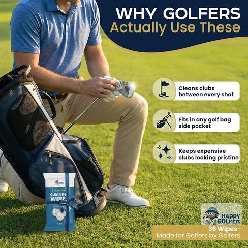 Happy Golfer Golf Gifts for Men | Golf Club Cleaning & Polishing Wipes (36 Pack) | Premium Golf Accessories for Men | Gifts for Golfers in Kuwait