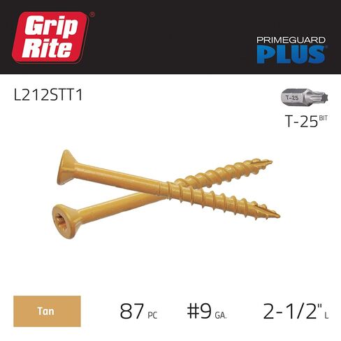 برغي Grip-Rite L212STT1 PrimeGuard Plus #9 x 2-1/2 بوصة من الخشب إلى الخشب، أسمر ضارب للصفرة، صندوق 1 رطل in Kuwait