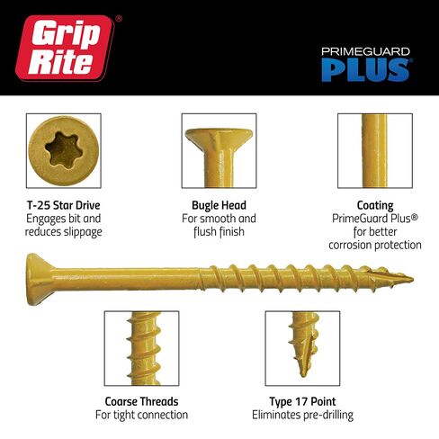 برغي Grip-Rite L212STT1 PrimeGuard Plus #9 x 2-1/2 بوصة من الخشب إلى الخشب، أسمر ضارب للصفرة، صندوق 1 رطل in Kuwait