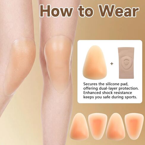 2 Pairs Dance Adhesive Silicone Knee Pads Reusable Gel Knee Protectors for Women Girls Ballet Dancing Yoga Skating Shock Absorption & Skin-friendly Protection in Kuwait