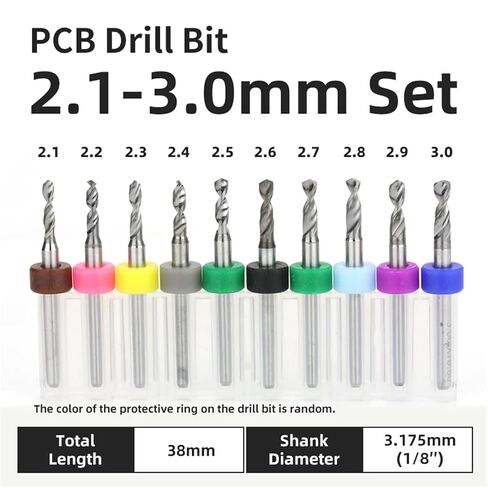 10Pcs 0.1-3.175mm PCB Drill Bit 1/8 Inch Fixed Shank Printed Circuit Board Mini CNC Drilling Tools Drills Set(PCB 2.1-3.0mm 10pcs) in Saudi Arabia