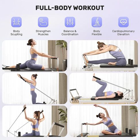 Pilates Reformer, Foldable Pilates Machine for Home and Gym Workout with Dual Resistance and Adjustable Heights, Pilates Equipment Suitable for Advanced and Beginners Users, Up to 440 LBS in Kuwait