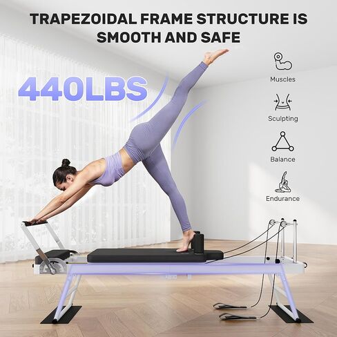 Pilates Reformer, Foldable Pilates Machine for Home and Gym Workout with Dual Resistance and Adjustable Heights, Pilates Equipment Suitable for Advanced and Beginners Users, Up to 440 LBS in Kuwait
