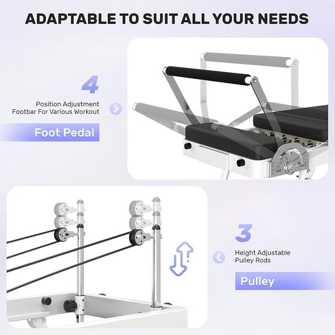 Pilates Reformer, Foldable Pilates Machine for Home and Gym Workout with Dual Resistance and Adjustable Heights, Pilates Equipment Suitable for Advanced and Beginners Users, Up to 440 LBS in Kuwait