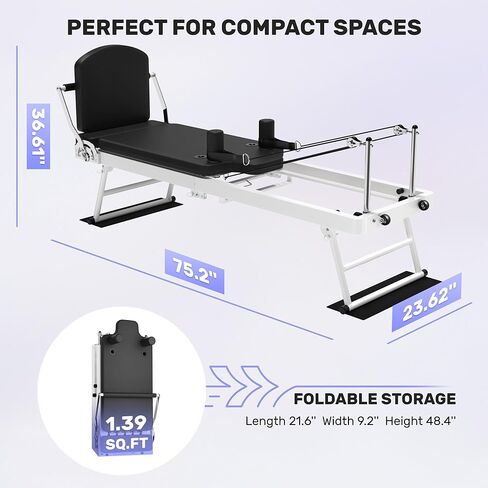 Pilates Reformer, Foldable Pilates Machine for Home and Gym Workout with Dual Resistance and Adjustable Heights, Pilates Equipment Suitable for Advanced and Beginners Users, Up to 440 LBS in Kuwait