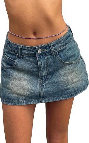 Emmiol Women Skirt Skirt Skirt Midsy Weist Y2K Sexy Mini Vartts Dary Jean Skorts in Kuwait