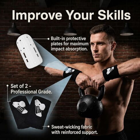 قطعتان من واقيات المعصم Kettlebell للرجال والنساء، أساور معصم مثقلة بالعرق مع دعم داخلي، واقي كم ممتص للصدمات للرياضة، رفع الأثقال، كروس فيت، تدريب اللياقة البدنية، مقاس واحد يناسب الجميع in Kuwait