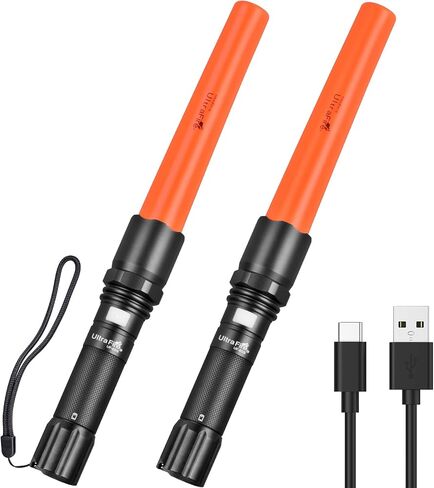عصا التحكم في حركة المرور ULTRAFIRE 2-Pack 16 بوصة، عصا إشارة USB-C قابلة لإعادة الشحن 619LM، 3 أوضاع ضوء أمان عالي الكثافة لتنظيم الطائرات والمطار UF-805 in Kuwait