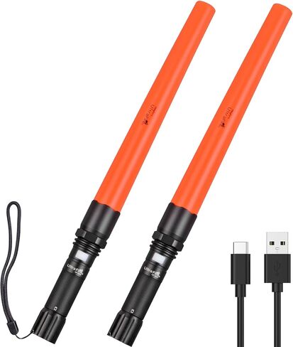 عصا التحكم في حركة المرور ULTRAFIRE 2-Pack 16 بوصة، عصا إشارة USB-C قابلة لإعادة الشحن 619LM، 3 أوضاع ضوء أمان عالي الكثافة لتنظيم الطائرات والمطار UF-805 in Kuwait