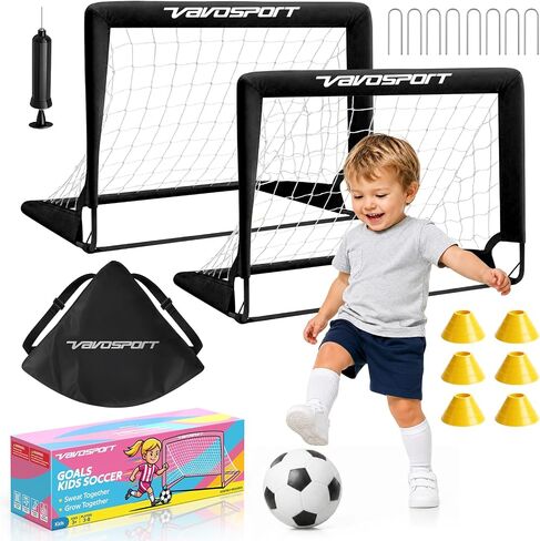 Mini Toddler Soccer Goal Set, 2 Pack 2x1.5 ft Pop Up Soccer Goals for Backyard, Portable Kids Soccer Net with Ball and Cones, Indoor Outdoor Sports Games, for Boys and Girls Ages 2-5 in Saudi Arabia