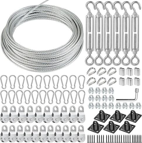 Batting Cage Cable Kit for 10/20/35/55/70FT, Heavy Duty Retractable Batting Cage Netting Net Wire Tension Hanging Kit, Batting Cage Frame for Backyard, DIY Baseball & Softball Hitting Tunnels in Kuwait